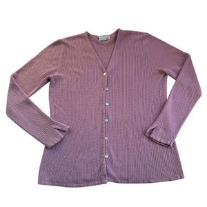 Designers Original Women's Pink S Luxelon Knitted Long Sleeve Button Up Sweater